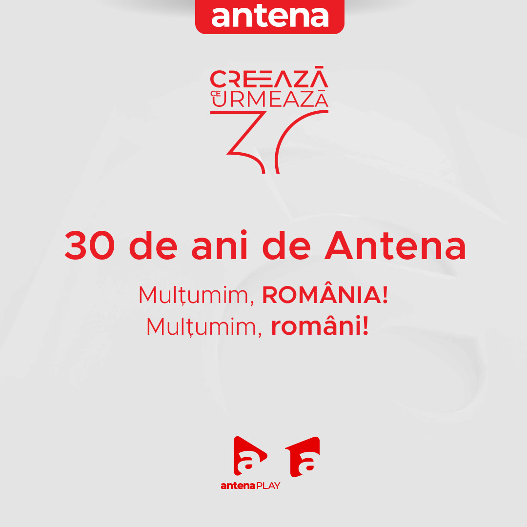 Carton aniversar cu mesaj de La mulți ani cu ocazia a 30 de ani de Antena 1